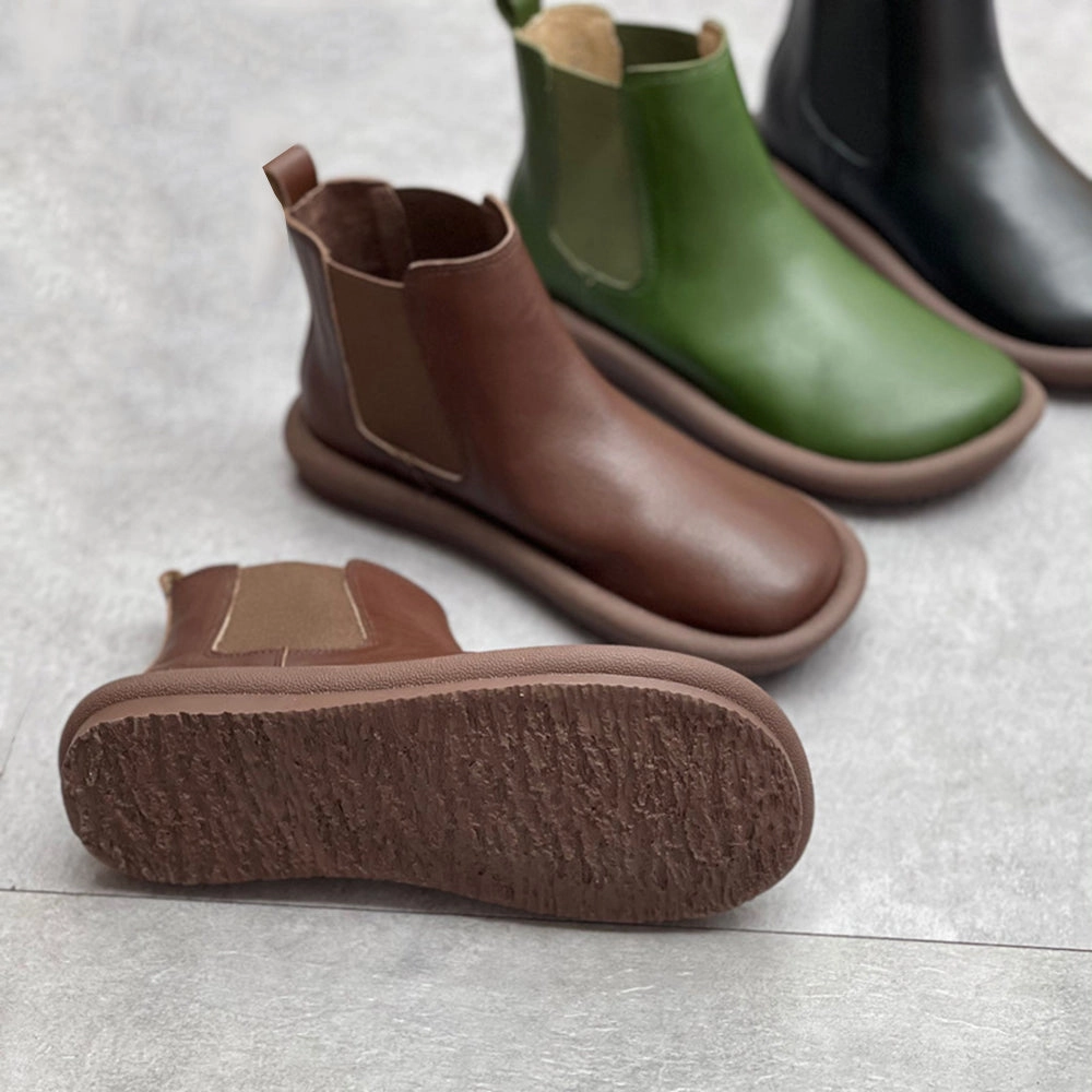 Elastic Leather Flat Chelsea Boots for Women Flat Shoe With Rhinestones