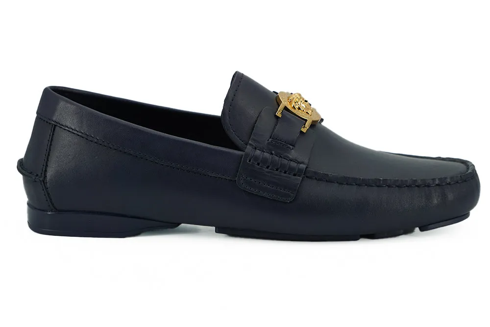 Elegant Navy Blue Calf Leather Loafers Caroline Loafers