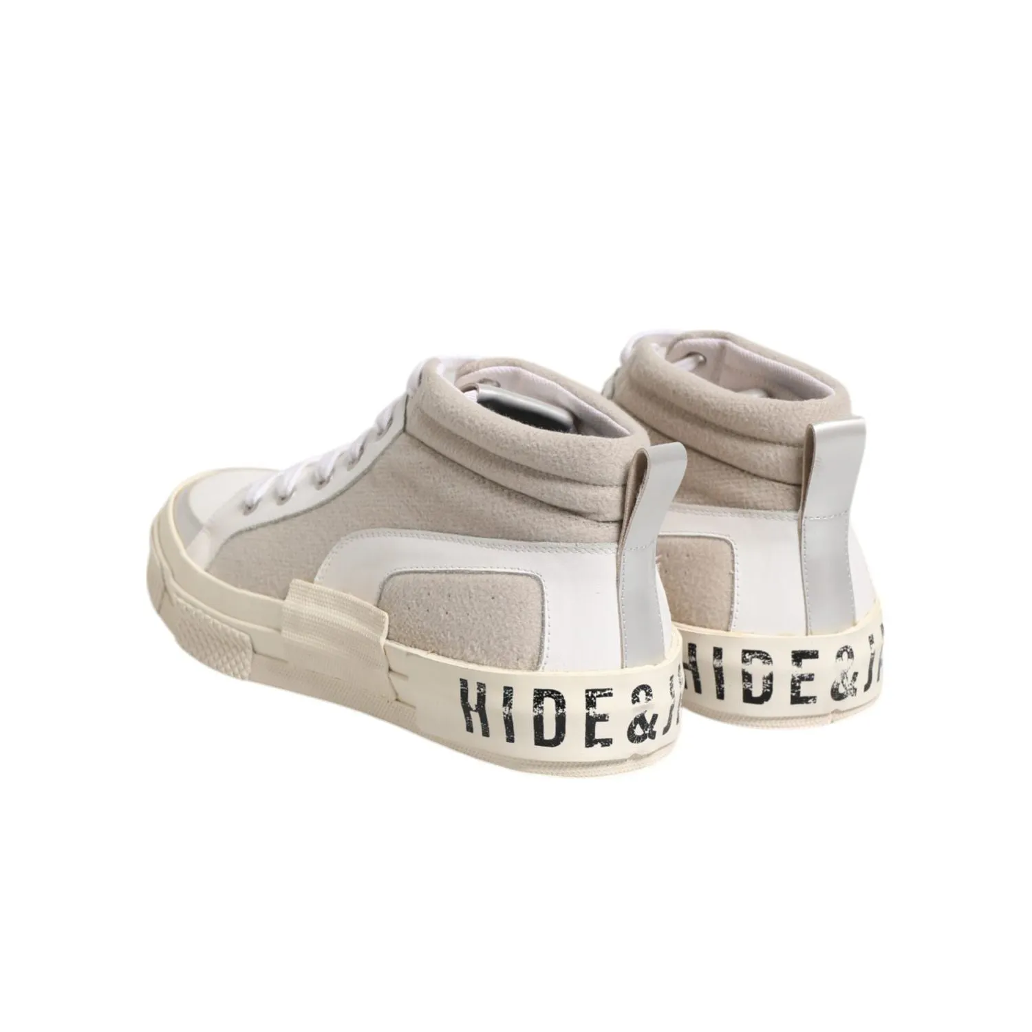 Comfortable Casual Tennis Shoes HIDE & JACK White Beige Lace Up Mid Top Casual Sneakers Shoes