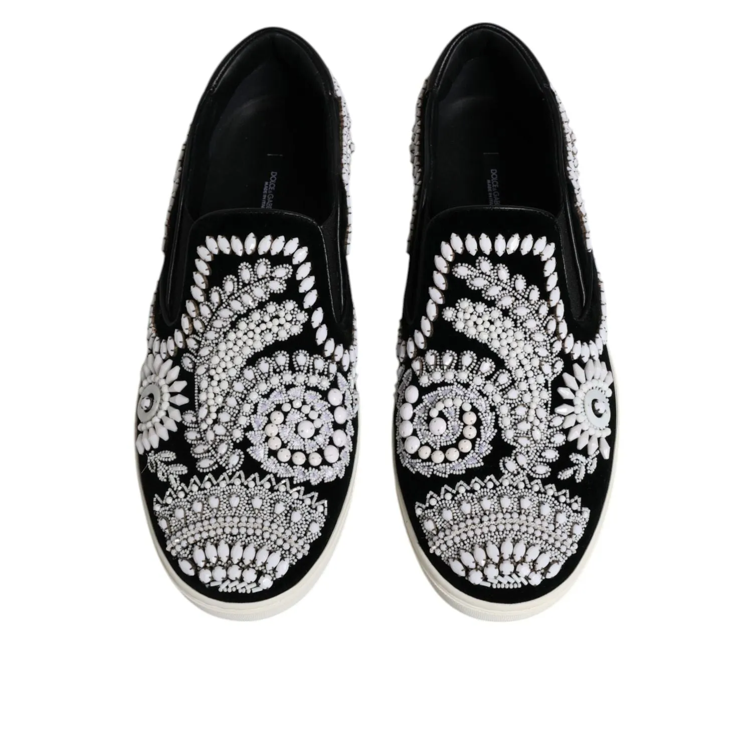Dolce & Gabbana Black Embellished London Men Slip On Shoes Kelly Loafers
