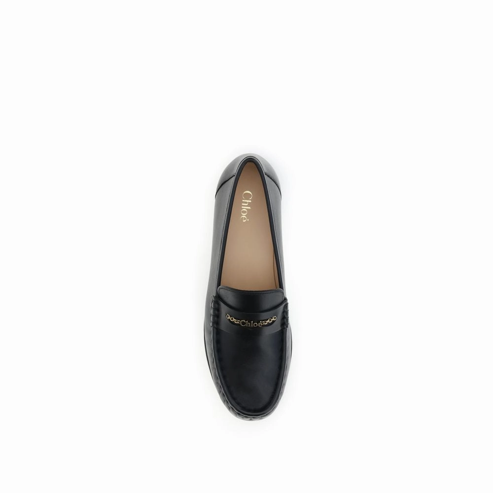 Chlo Black Calf Leather Bos Taurus Slip-On Loafers Loafers Heels