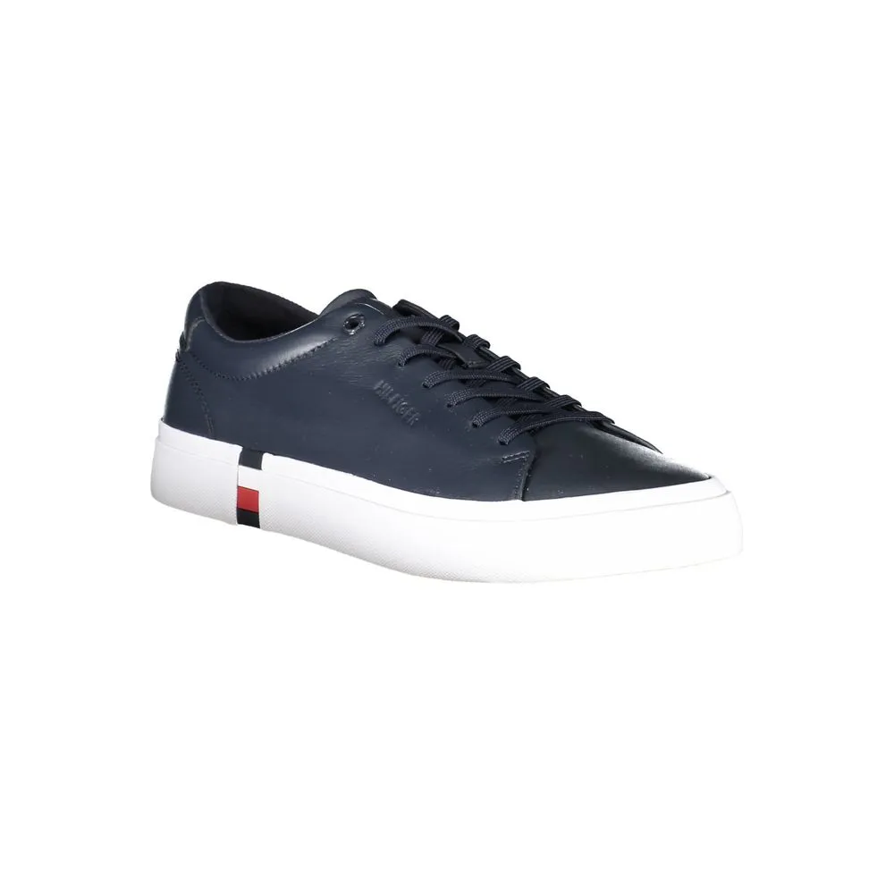 Tommy Hilfiger Blue Leather Men Sneaker Tb 490 Rife Sheen Leather Sneakers