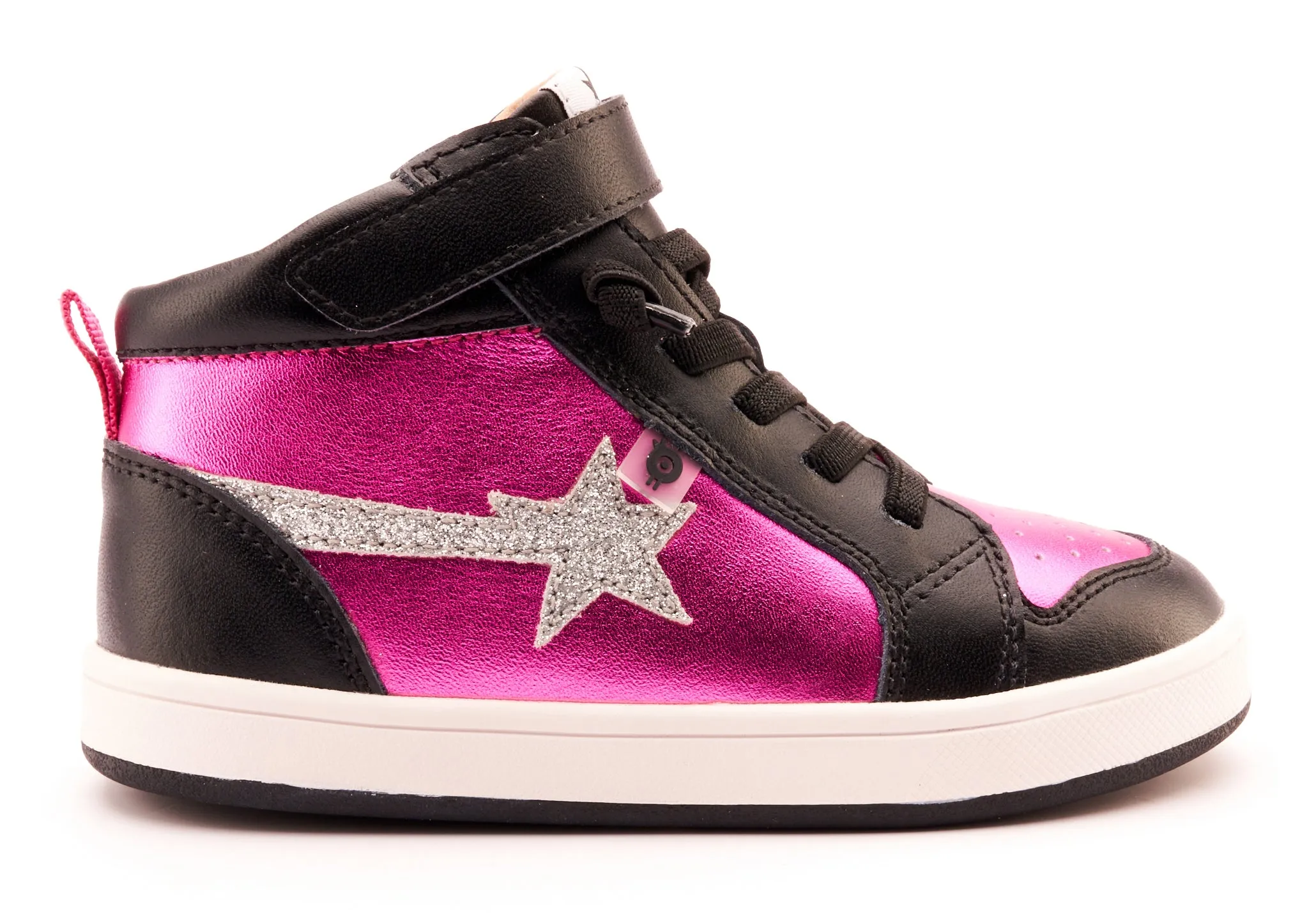 Old Soles Girl's 1007 Team-Star Casual Shoes - Fuchsia Foil / Glam Argent / Black / White Black Sole Casual Shoes Size Uk