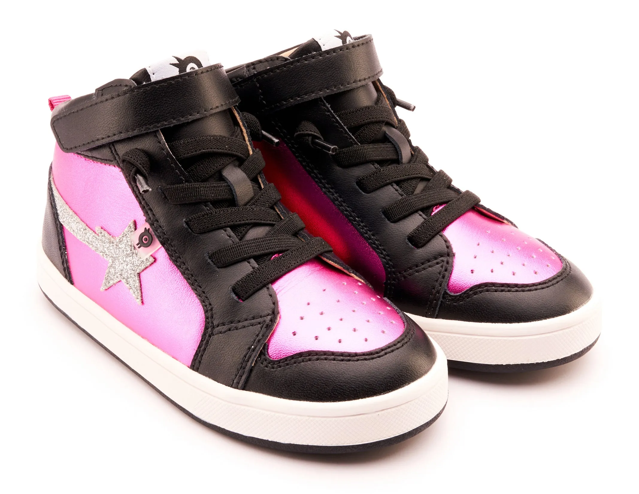 Old Soles Girl's 1007 Team-Star Casual Shoes - Fuchsia Foil / Glam Argent / Black / White Black Sole Casual Canvas Lace Up Shoe