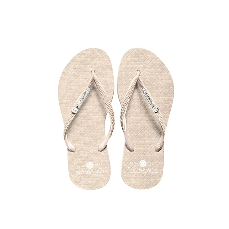 Samba Sol Women's Swarovski Crystal Collection Flip Flops - Cream Crystal Sand And Shore Flip Flops