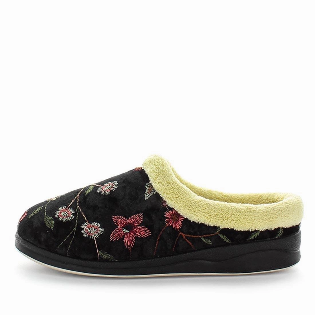 Panda Endy Women's Slippers - Black Embroidery Cat With Slippers