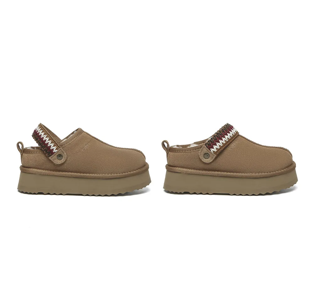 Slider Slippers For Ladies EVERAU UGG Slippers Sheepskin Wool Slingback Kintted Platform Maeve