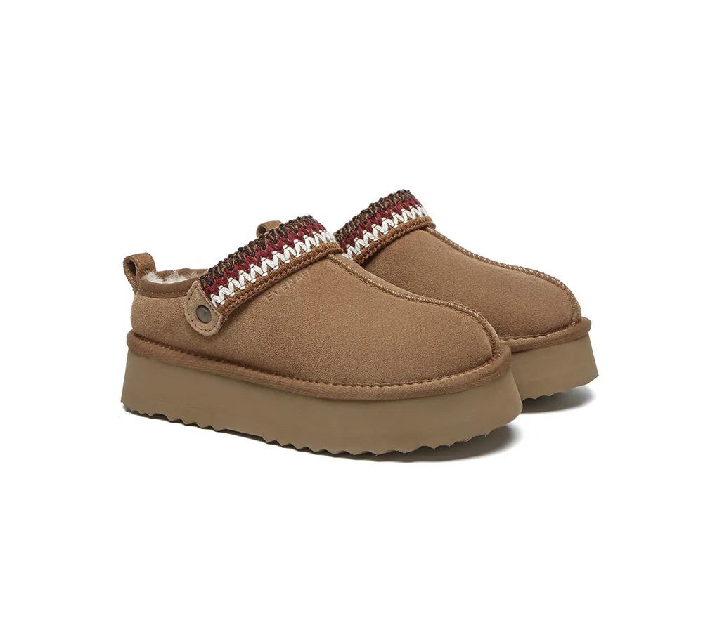 EVERAU UGG Slippers Sheepskin Wool Slingback Kintted Platform Maeve Explorer Slippers