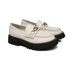 Rubber Sole Loafers EVERAU Women Leather Gold Buckle Platform Chunky Loafers Patty