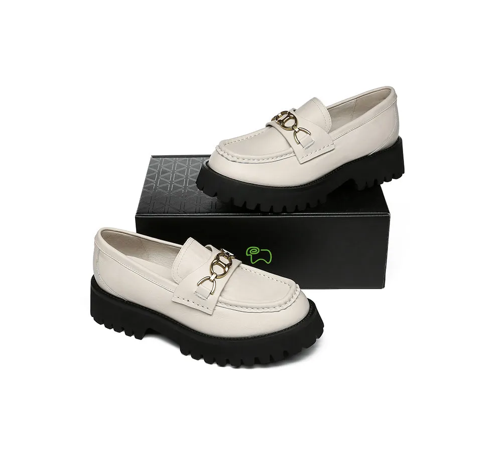 EVERAU Women Leather Gold Buckle Platform Chunky Loafers Patty Eckhaus Latta Loafers