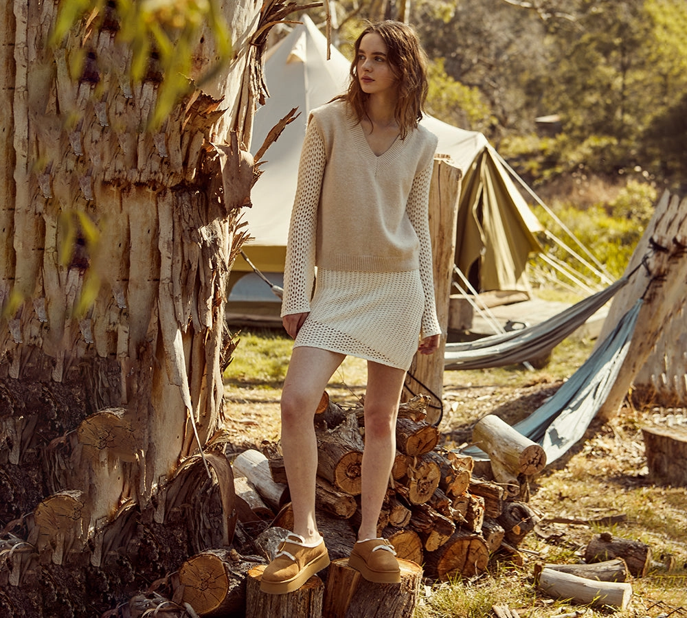 EVERAU UGG Slippers Sheepskin Wool Adjustable Buckle Ankle Platform Tobias Moodpop Slippers