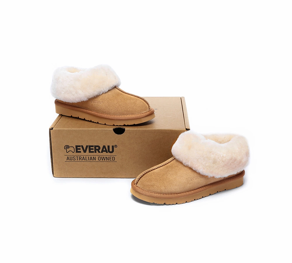 Brigette Slippers EVERAU UGG Slippers Sheepskin Wool Suede Ankle Homey