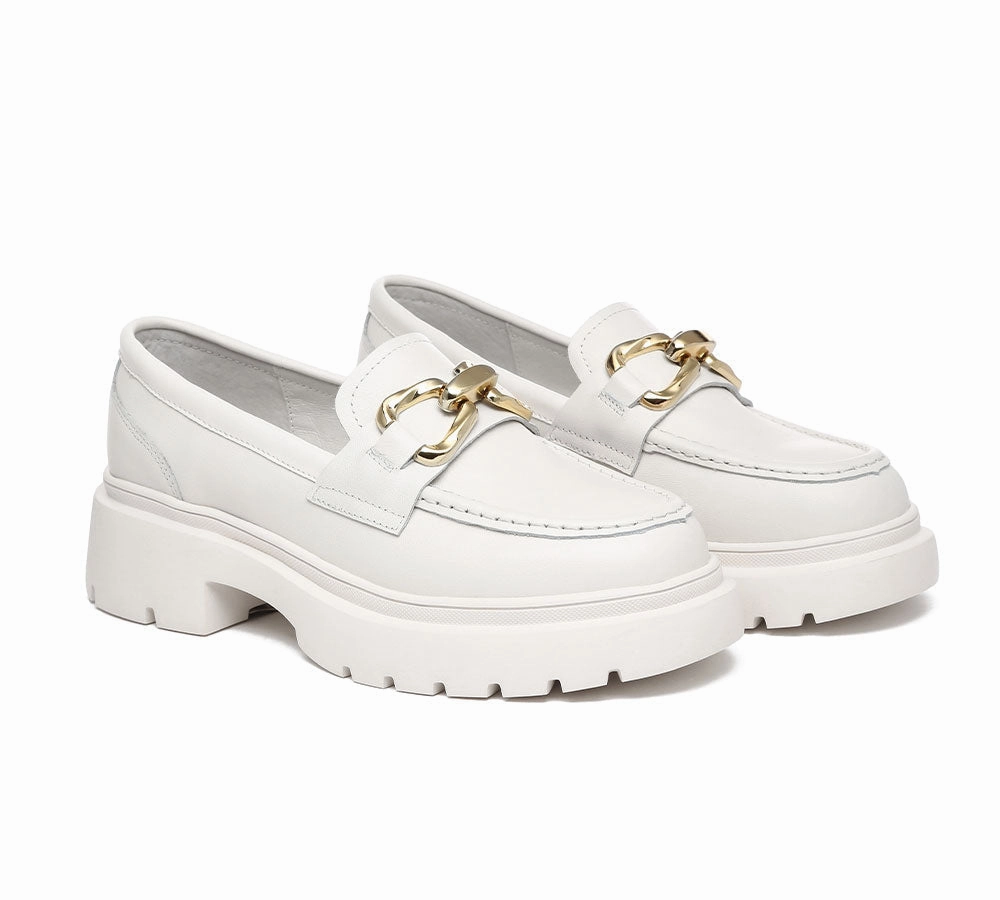 Penny Loafers Casual EVERAU Women Leather Gold Buckle Platform Chunky Loafers Della