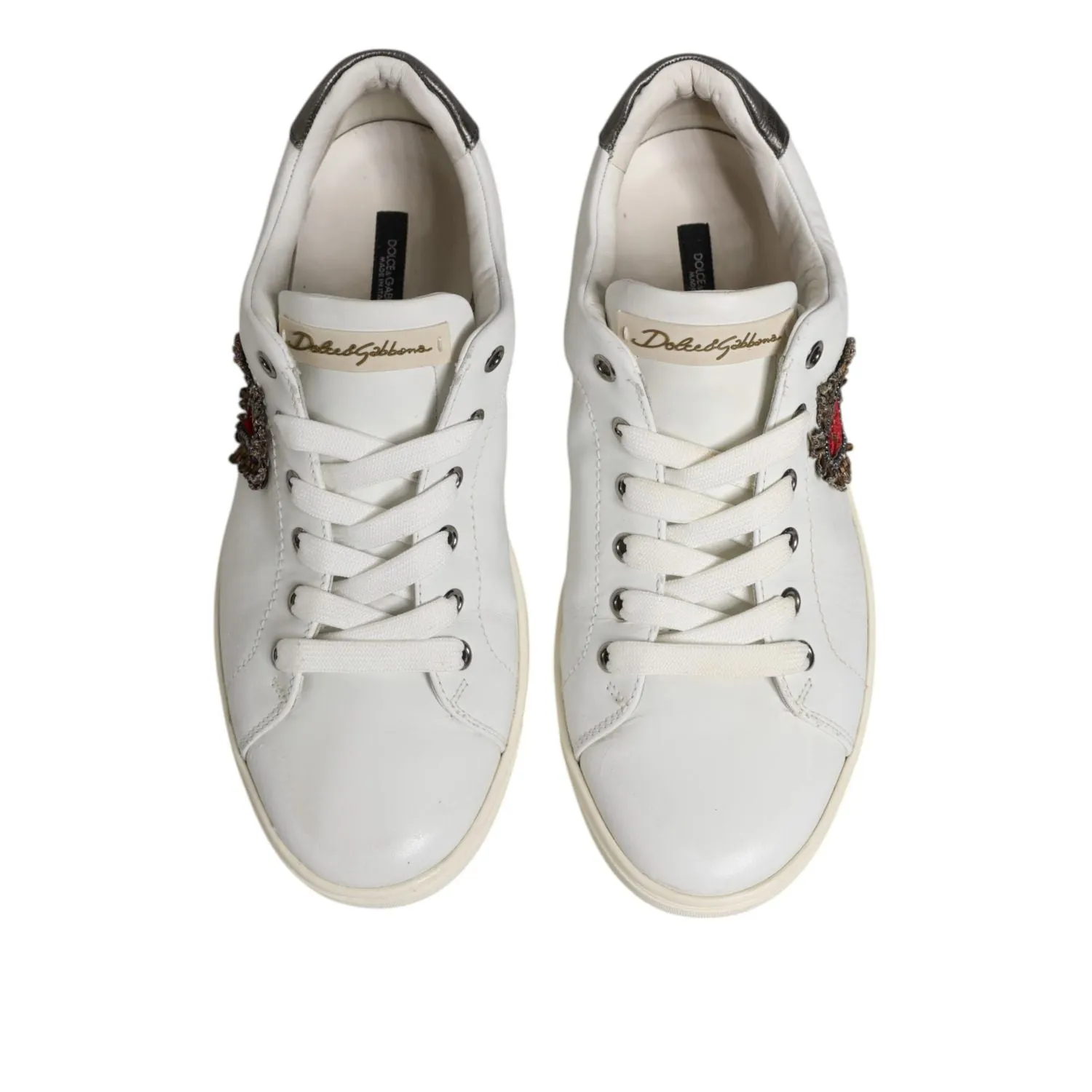 Dolce & Gabbana White Silver Sacred Heart Men Sneakers Shoes Trumps Sneakers