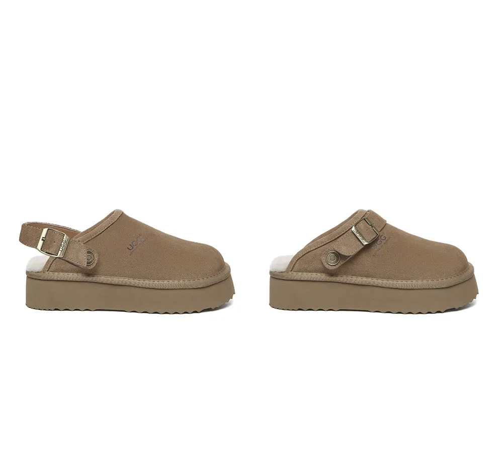 Slippers Pizza AUSTRALIAN SHEPHERD UGG Slippers Sheepskin Wool Adjustable strap Platform Sadie