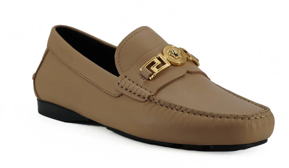 Exquisite Medusa Gold-Tone Leather Loafers Best Casual Loafers