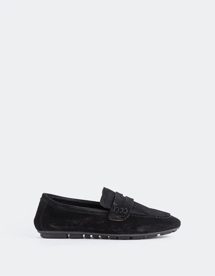 Ezzie Black Suede Chain Loafers
