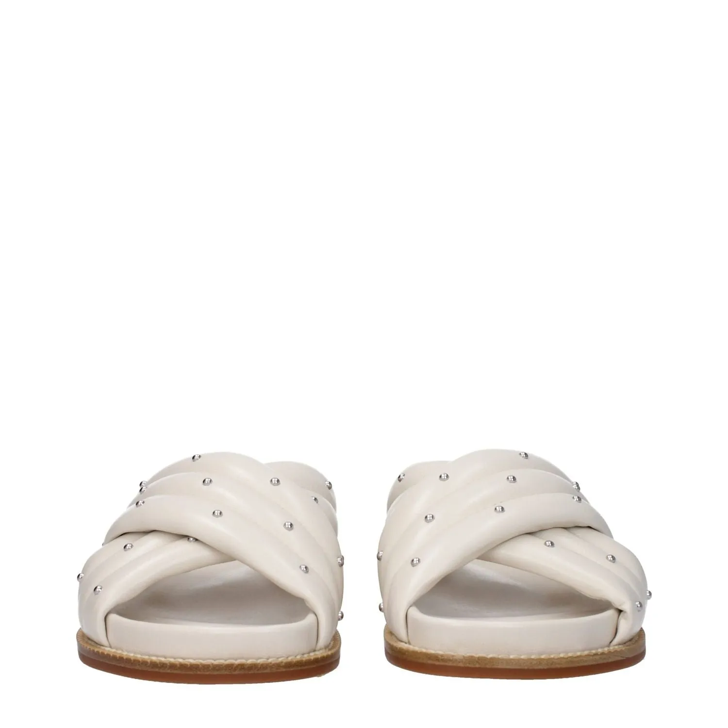 Fabiana Filippi Beige Leather Slippers Peacocks Flat Shoes