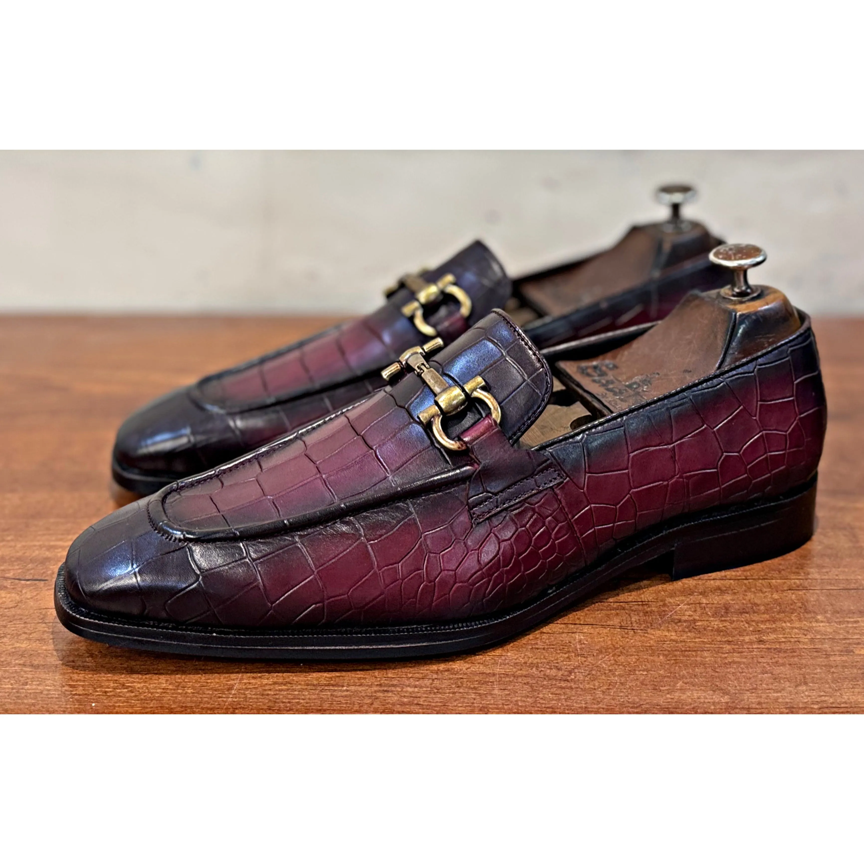 Ecsaaro Designer Loafers Croco Loafers Cranberry