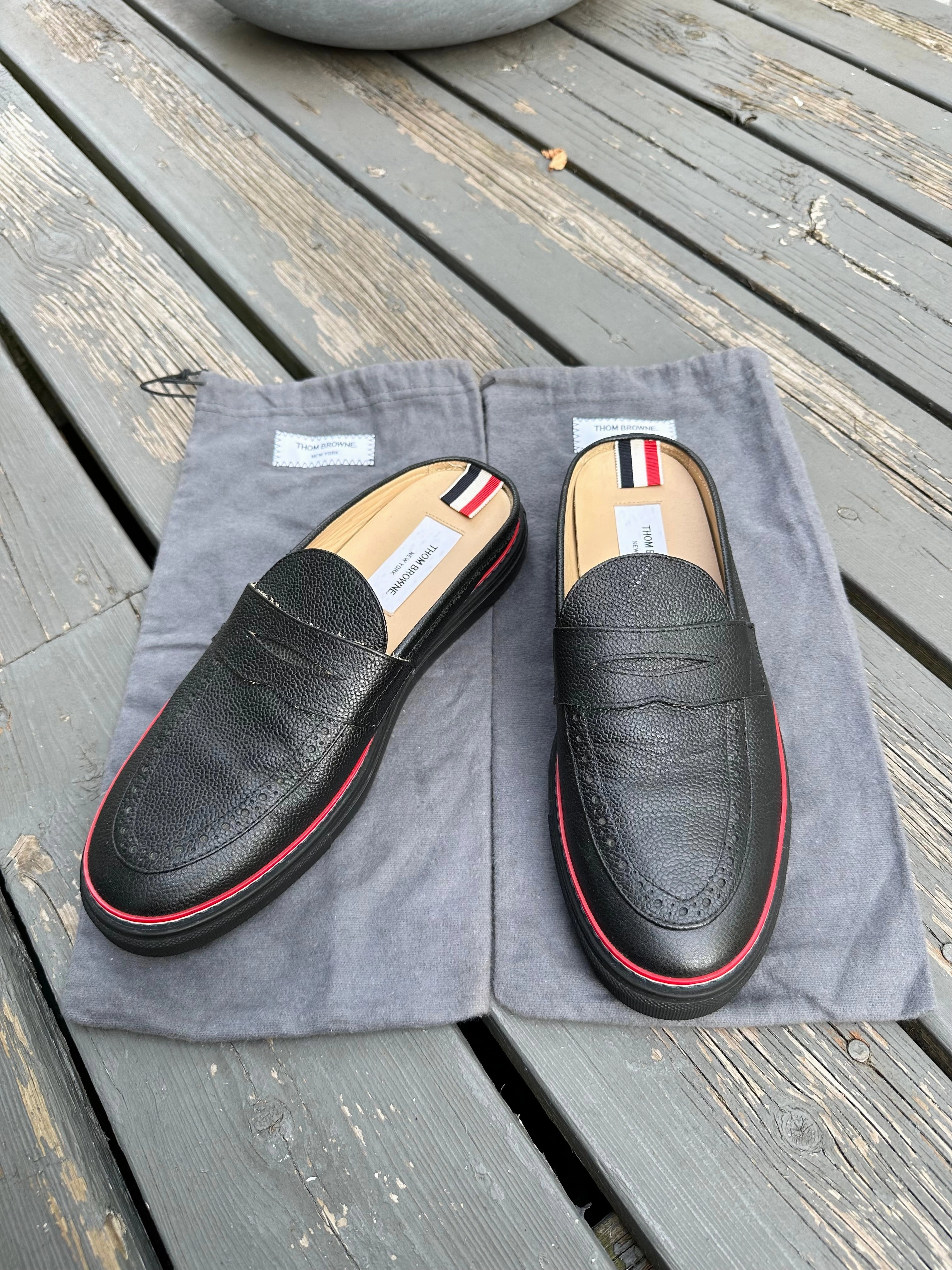 THOM BROWNE Mens Leather Penny Loafer Mules Dexter Loafers