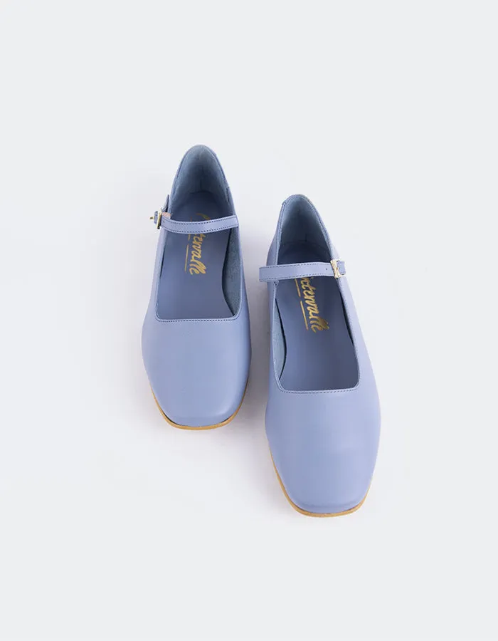 Reubena Blue Leather Flower Shoes Flats
