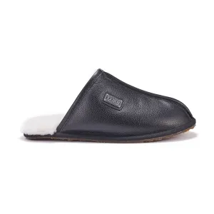 Turkish Cotton Slippers MENS CLOSED MULE LEATHER BLACK