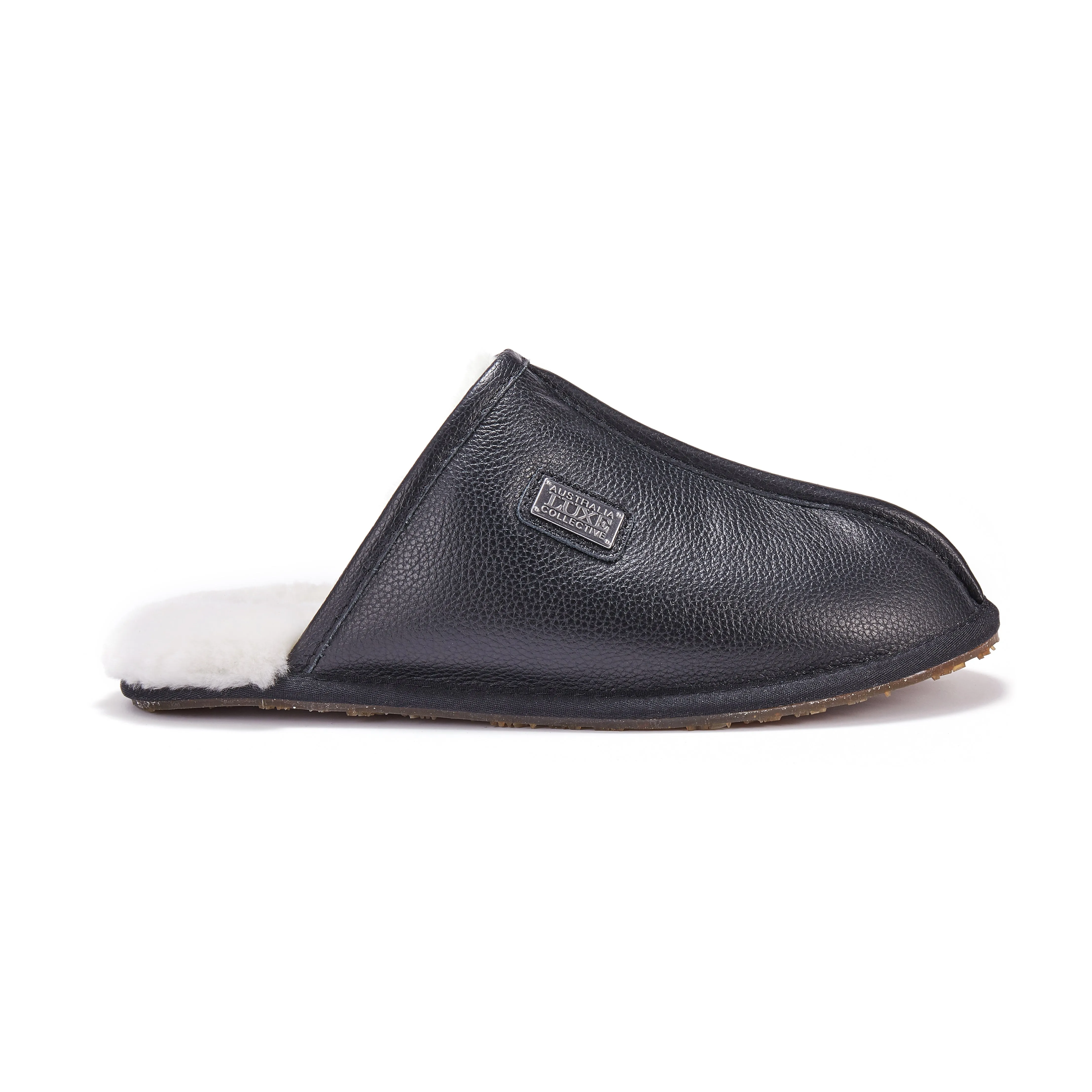 MENS CLOSED MULE LEATHER BLACK Sheepskin Boston Slippers
