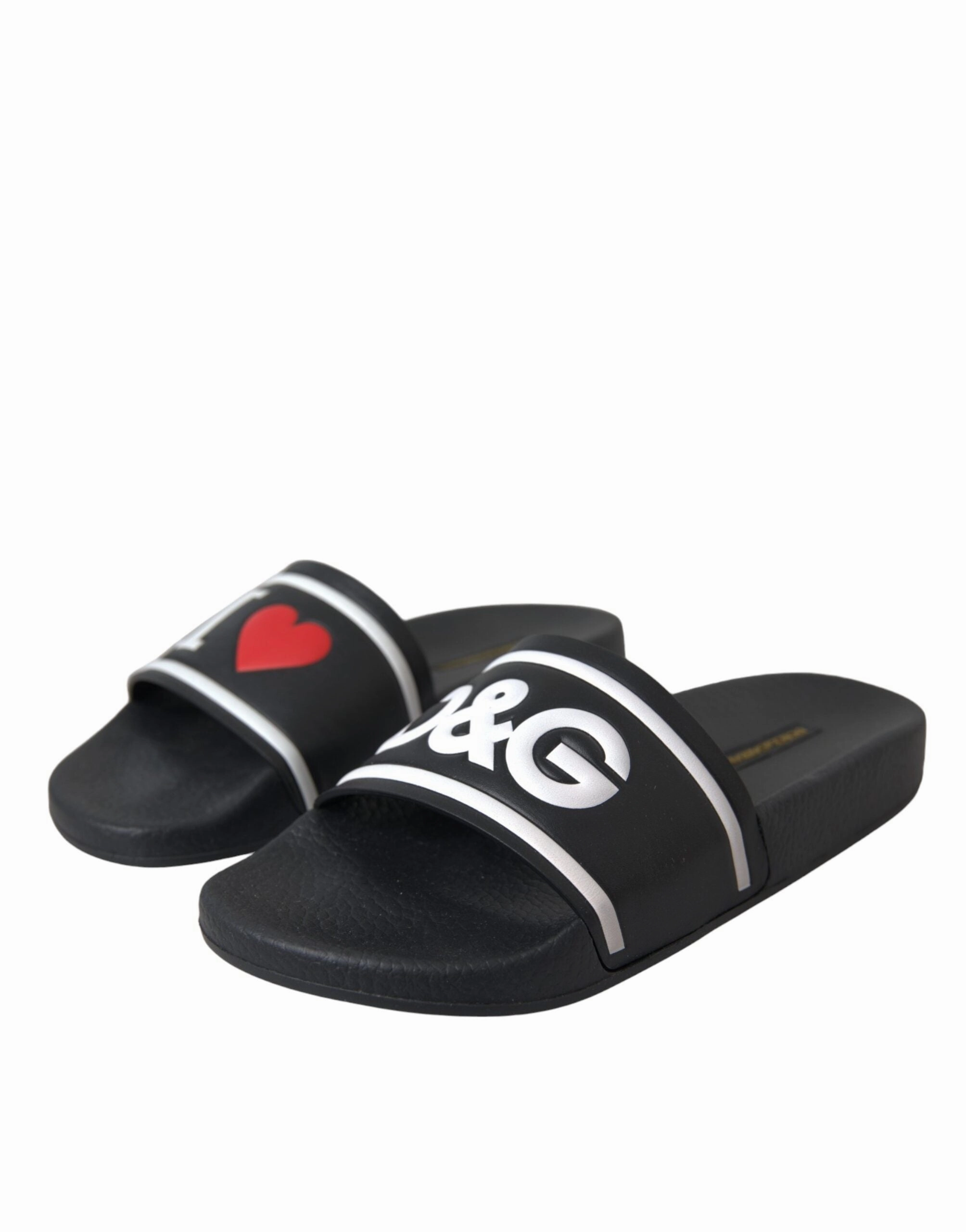 Flat White Shoes Black Leather I Love D&G Sandals Slides Shoes