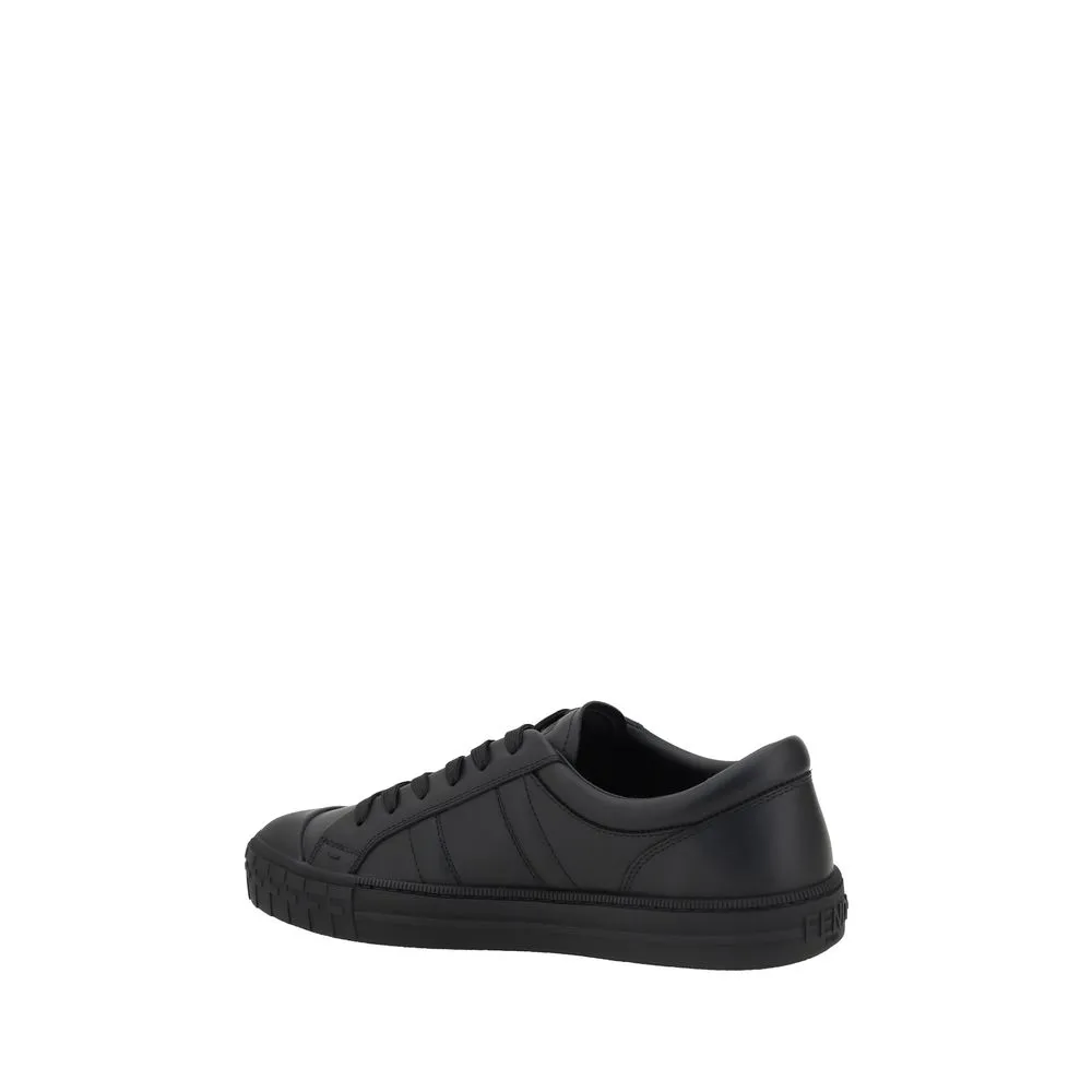 Fendi Black Calf Leather Bos Taurus Athletic Sneakers Flat Shoes Online