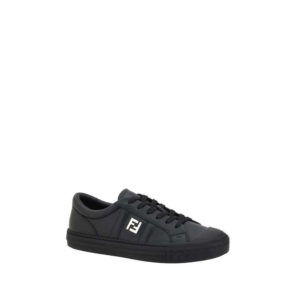 Fendi Black Calf Leather Bos Taurus Athletic Sneakers Flat Turf Shoes