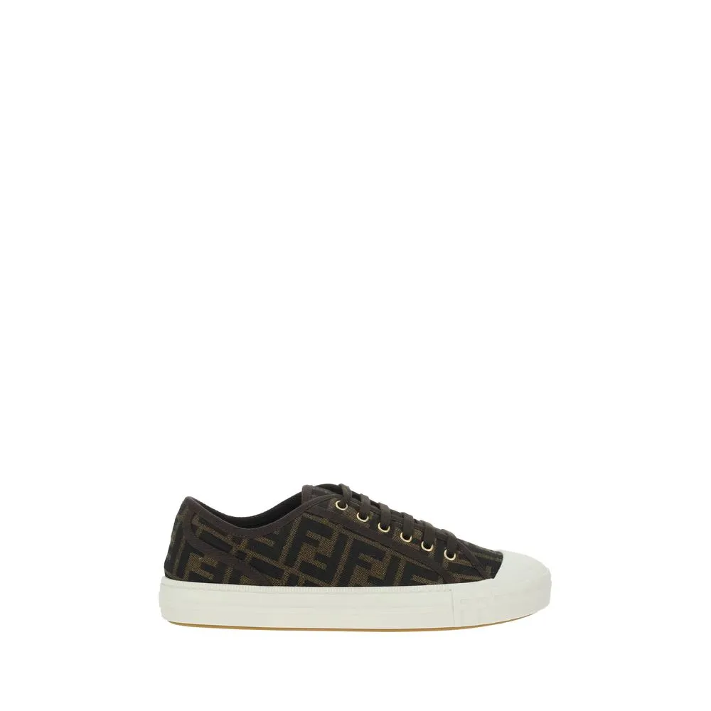 Fendi Brown Polyamide Low Top Sneakers Low Cut Flat Shoes