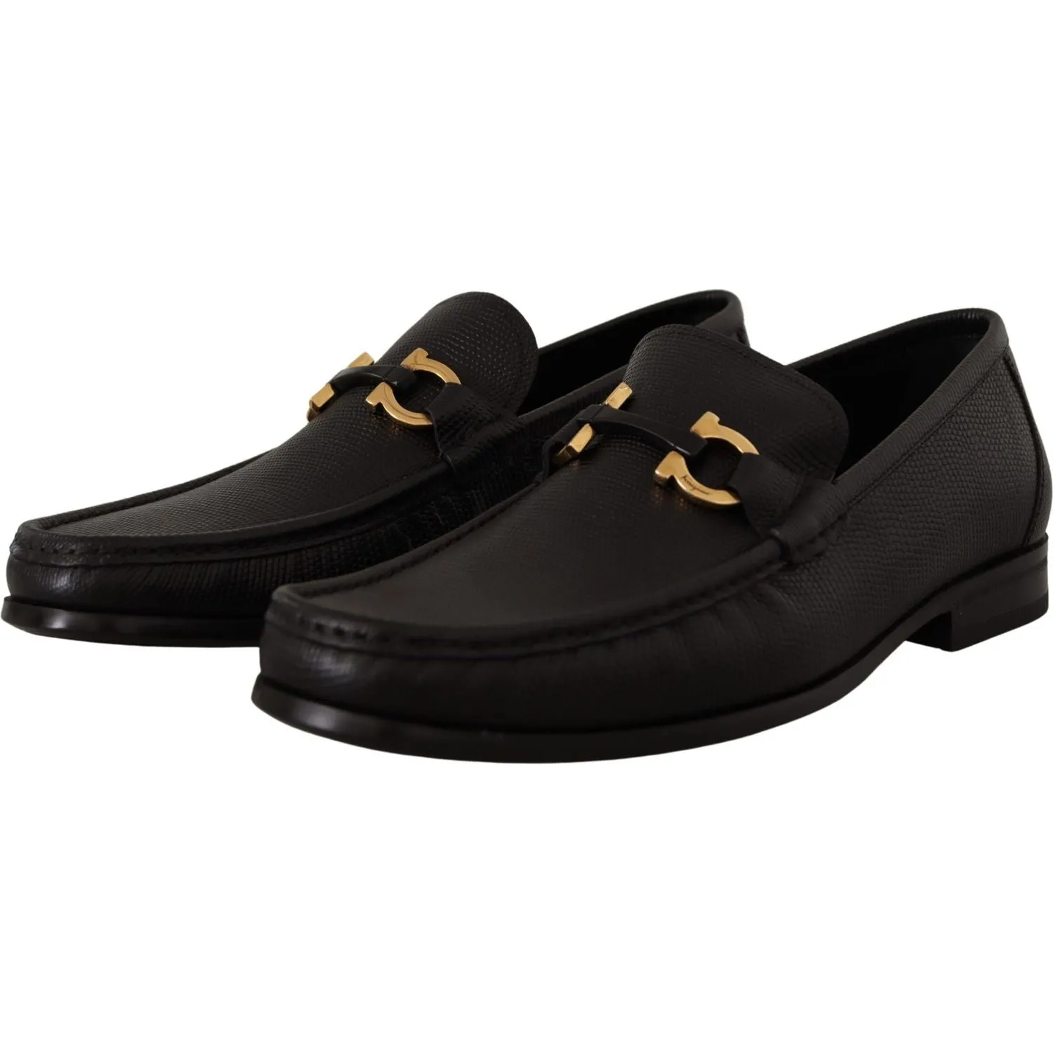 Salvatore Ferragamo Elegant Black Calf Leather Loafers Leather Lug Sole Loafers