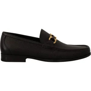 Salvatore Ferragamo Elegant Black Calf Leather Loafers Loafers Size 14 Wide