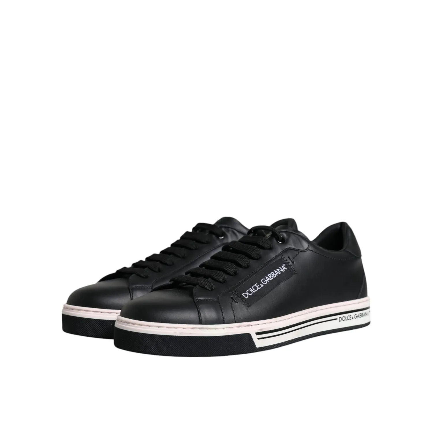 Dolce & Gabbana Black Leather Low Top Men Sneakers Shoes Pony Shoes Sneakers