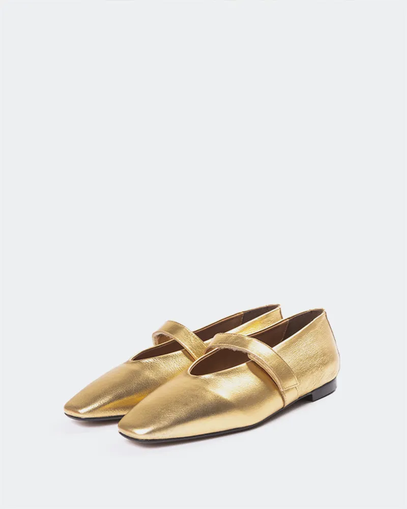 Flordeliz Champagne Metallic Best Flat Shoes To Wear With Dresses