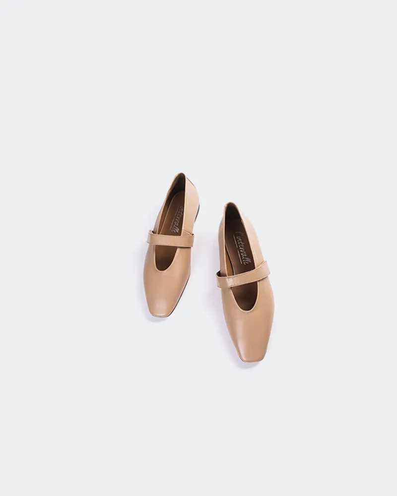 Flordeliz Nude Leather Silk Flat Shoes