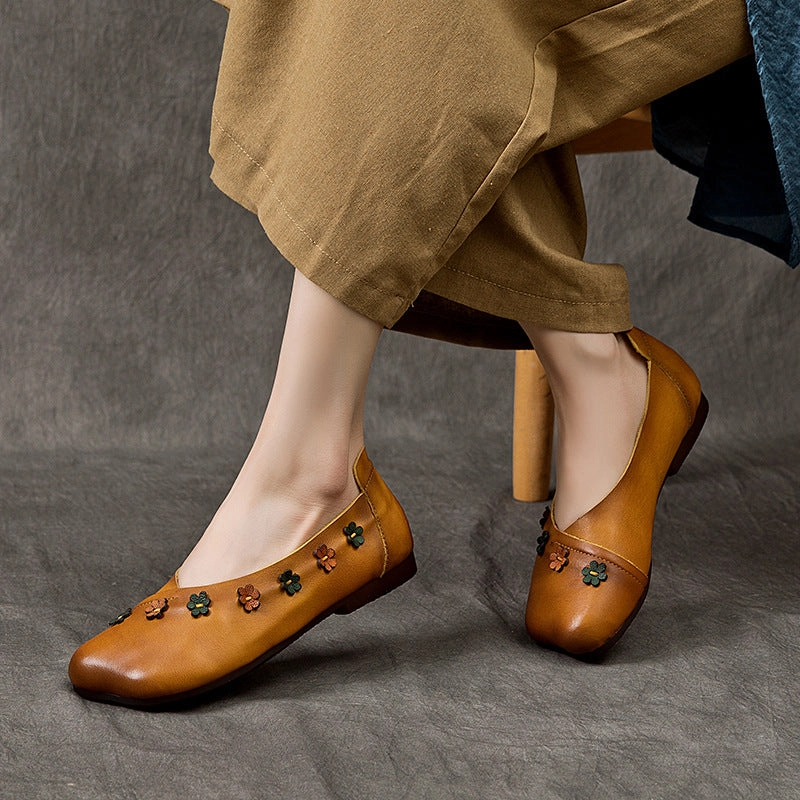 1920s Flat Shoes Flower Accents Comfortable All-match Flat Peas Shoes