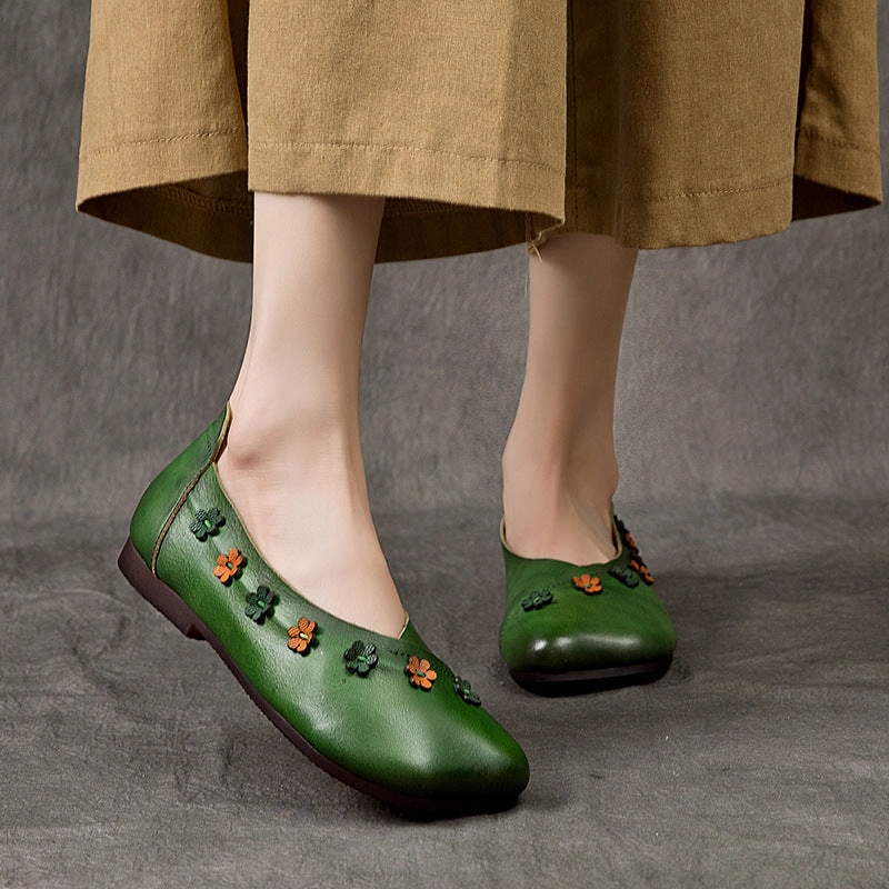 Wide Fit Shoes Flats Flower Accents Comfortable All-match Flat Peas Shoes