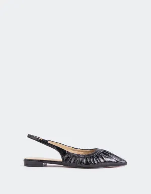 Fransy Black Leather Flat Slip On Shoes
