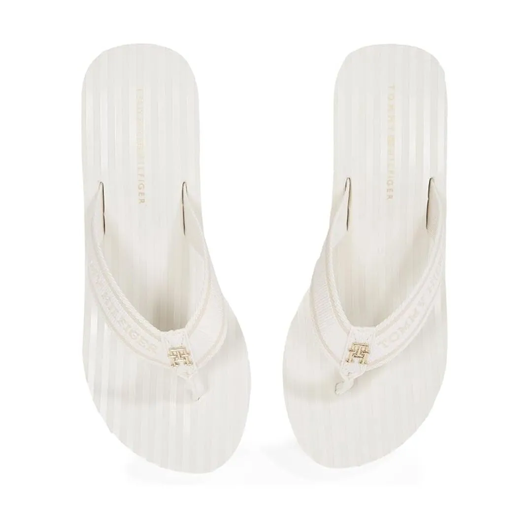 Rhinestone Flip Flops Diy Tommy Hilfiger Flip-Flops TH Stripes Wedge Beach Sandal FW0FW08521-WHT