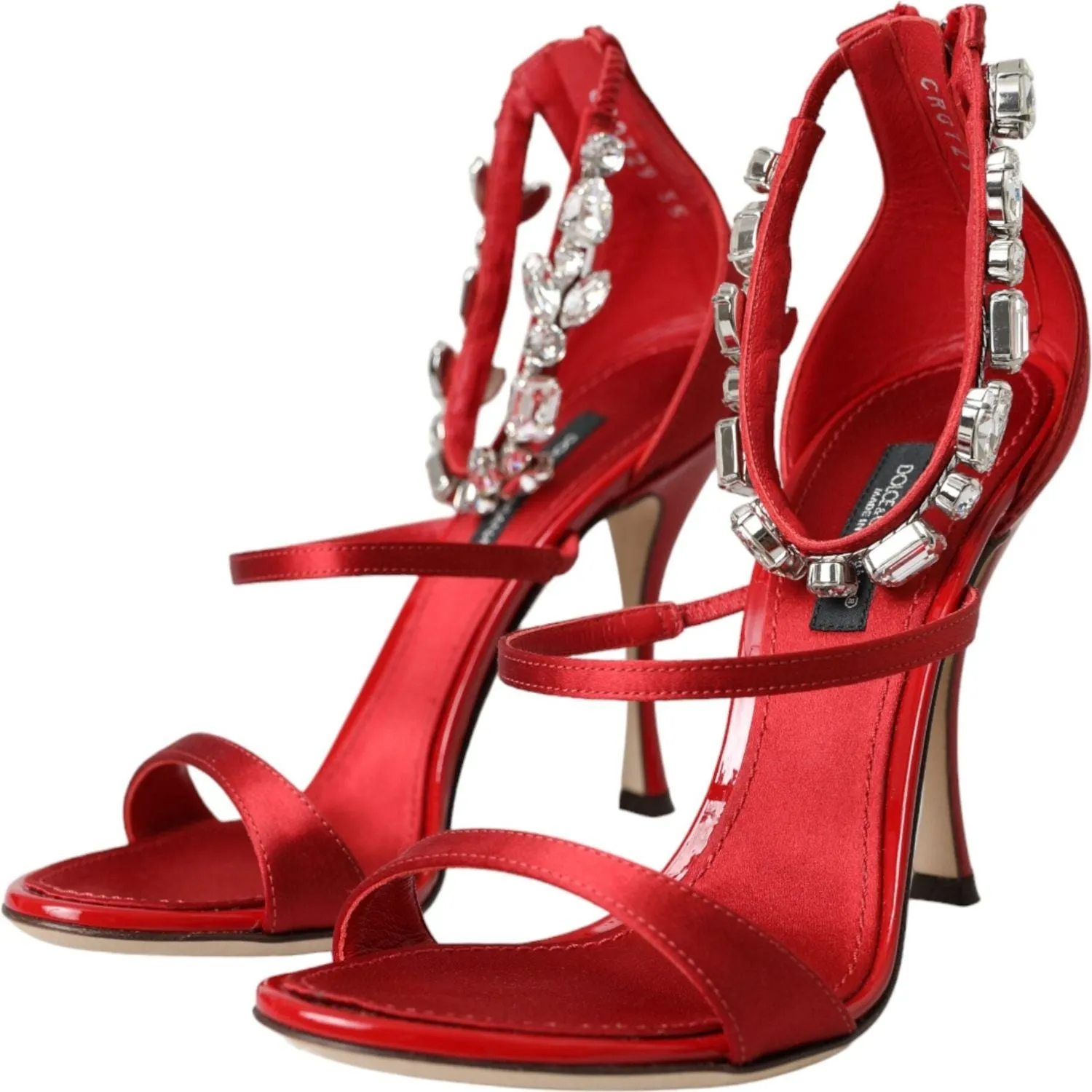 Dolce & Gabbana Red Keira Satin Crystals Sandals Heels Shoes Sandals Disguise Bunions