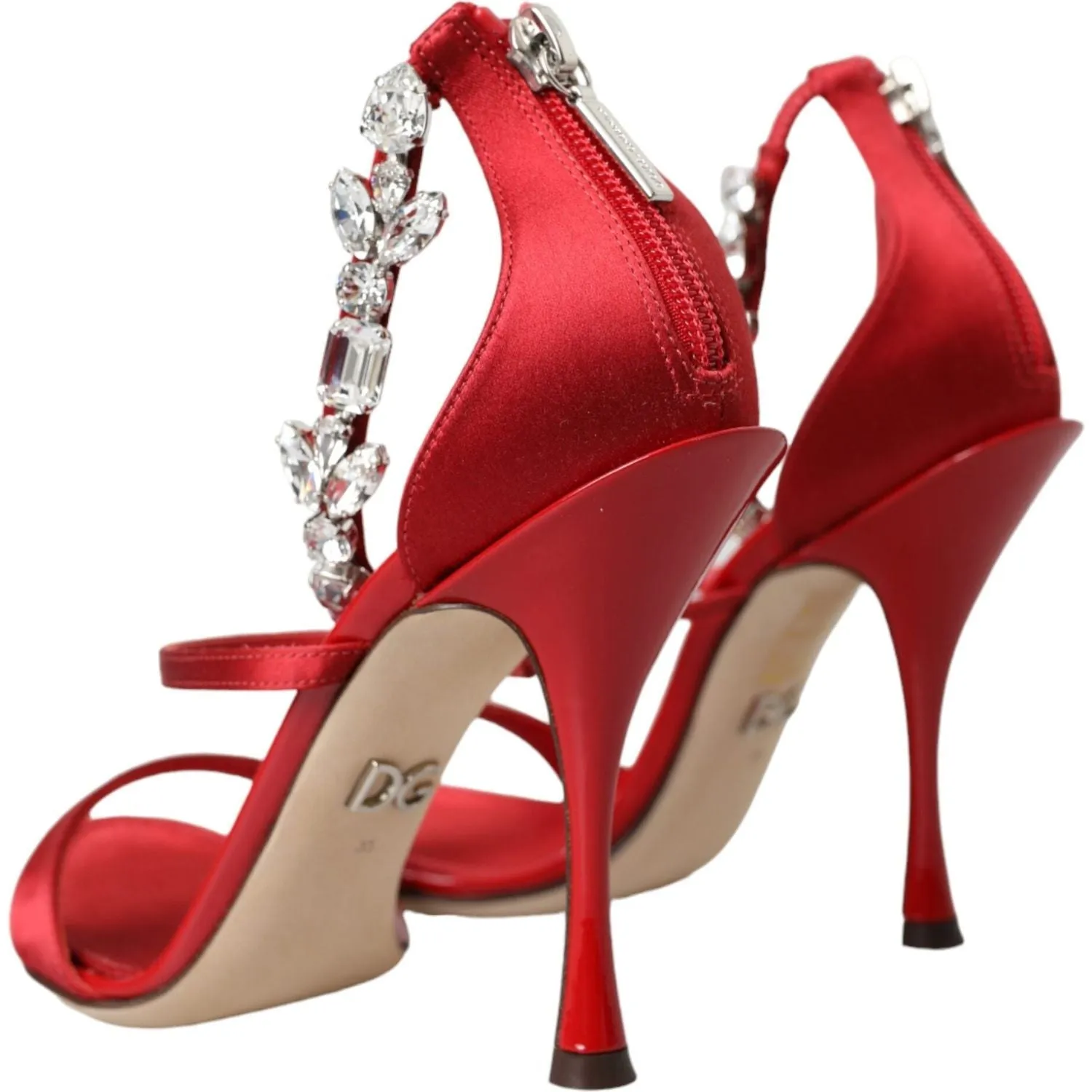 Sandals 2024 Dolce & Gabbana Red Keira Satin Crystals Sandals Heels Shoes
