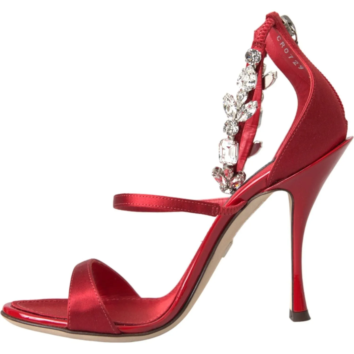 Dolce & Gabbana Red Keira Satin Crystals Sandals Heels Shoes Strappy High Heel Sandals