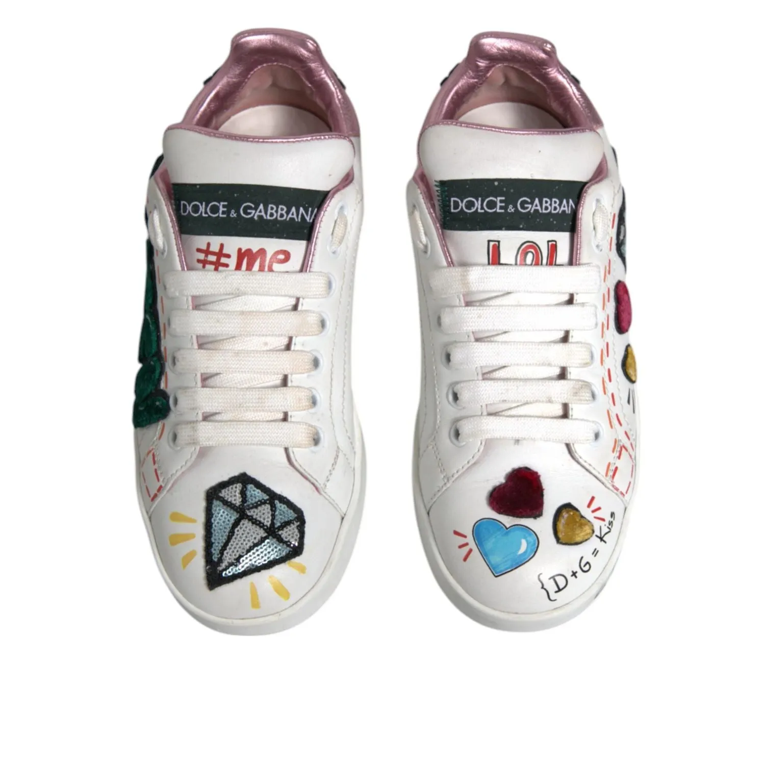 Dolce & Gabbana White Sequined Crystal Low Top Sneakers Shoes Roshe Sneakers