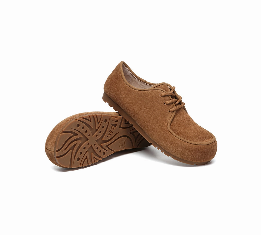 EVERAU Women Suede Leather Lace Up Casual Wallabee Brandon Katydid Slippers