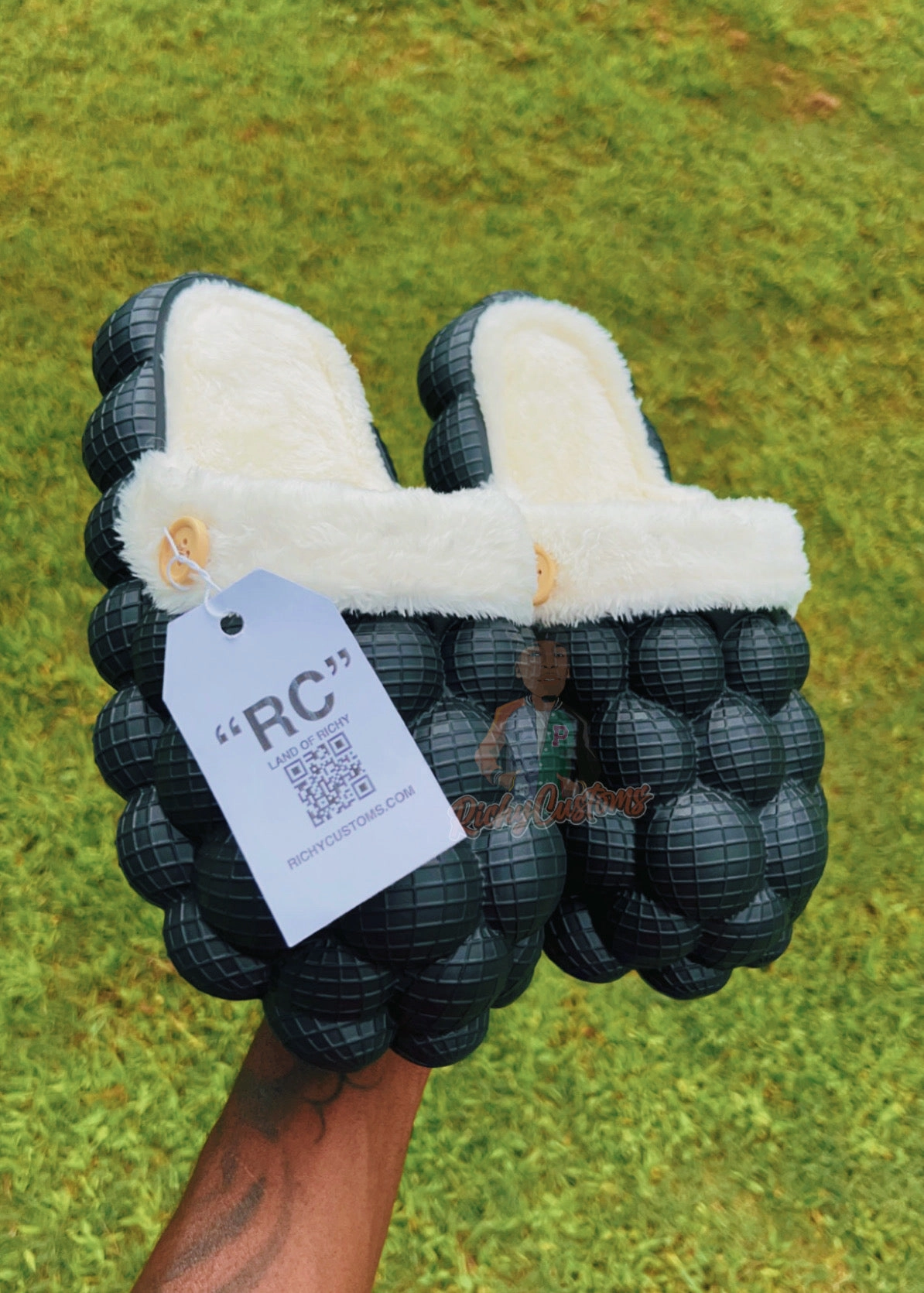 And Slippers Richy PUFFS Ball Slippers Black  X  "COZY"