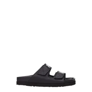 Palm Angels Black Leather Slippers Earth Flat Shoes
