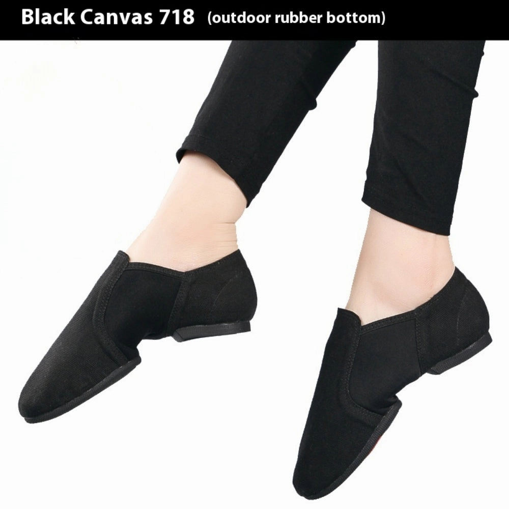 Soft Sole Dance Shoes - Black Canvas Guy Ballet Shoes with Unisex Flat Stretch for Women Men & Children