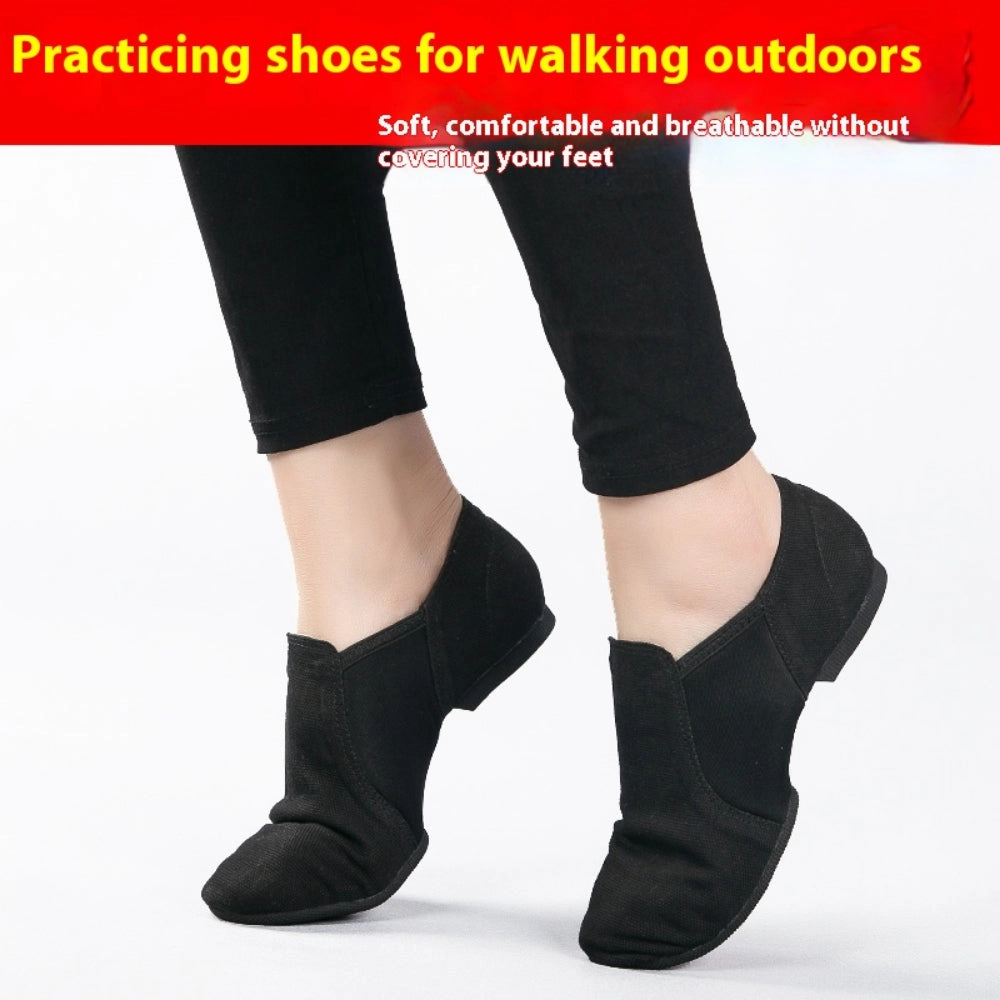 Soft Sole Dance Shoes - Black Canvas Guy Ballet Shoes with Unisex Flat Stretch for Women Men & Children
