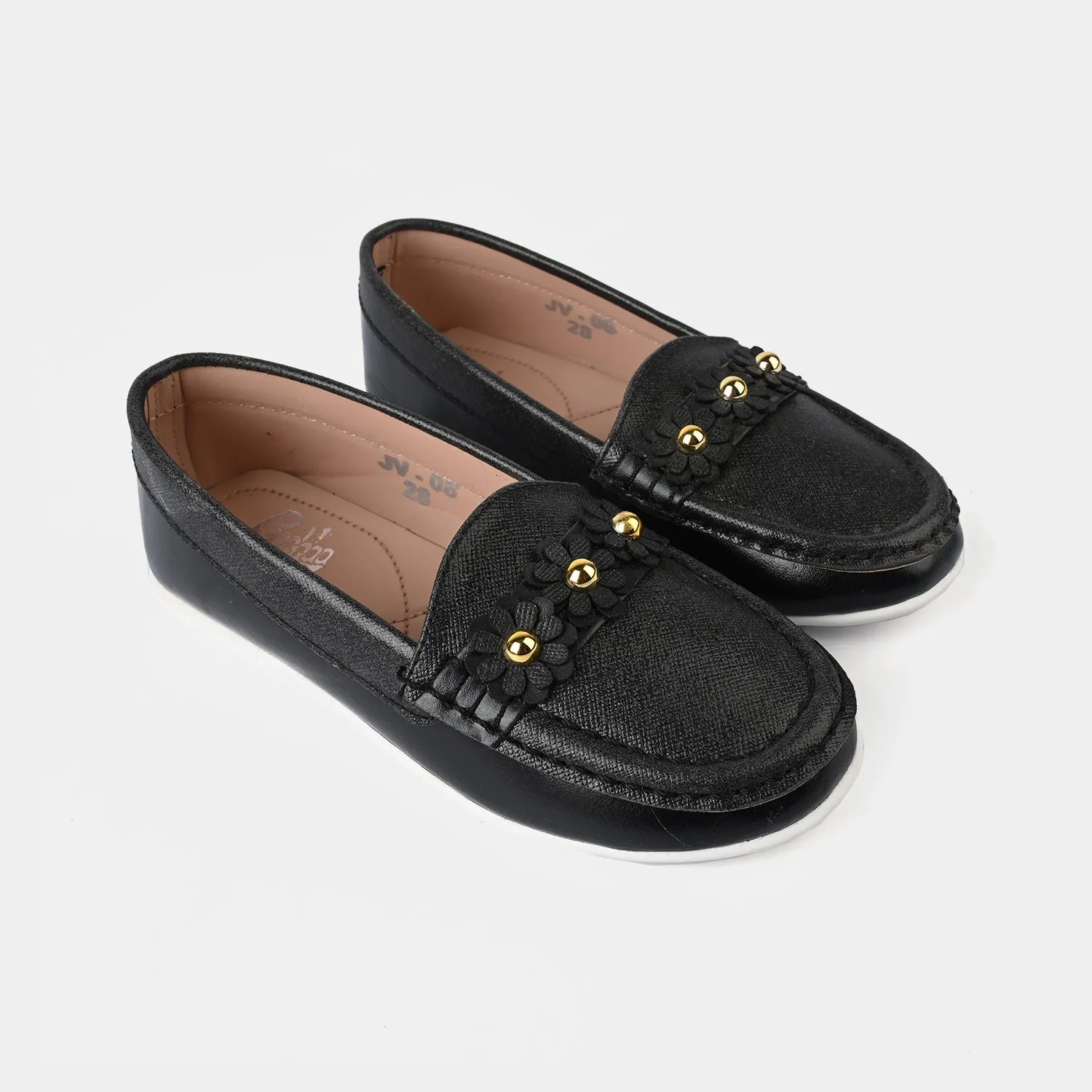 Girls Loafer JV-08-BLACK Clarks Slip On Loafers
